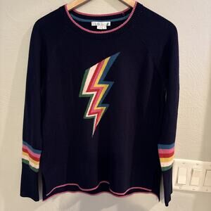 Boden Romy 50% Wool 50% Cotton Navy Blue Rainbow Lightning Bolt Sweater Jumper S